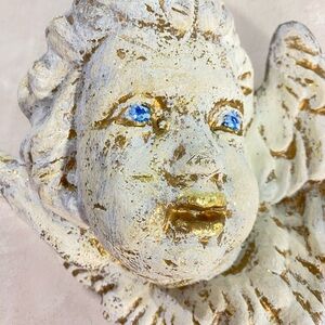 VTG  90s Cherub Angel Wall Plaque Winged Paper Clay Sculpture Victorian Baroque